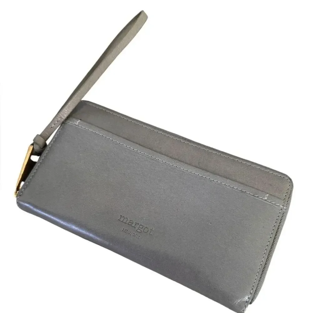Margot New York Gabby Leather Ziparound Wallet Wristlet Grey